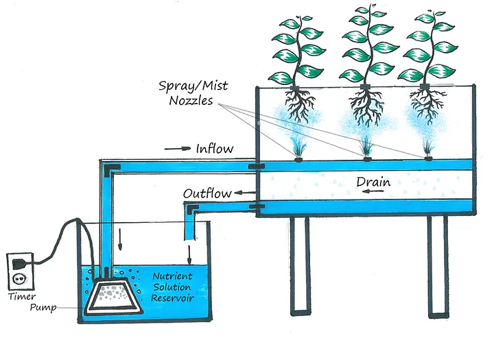 رسم توضيحي يبين آلية العمل في الزراعة الهوائية